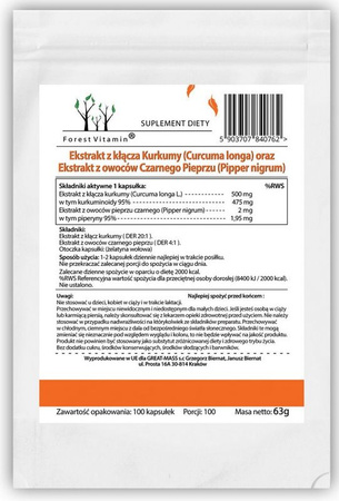 FOREST Vitamin Kurkuma + Czarny Pieprz 100kaps